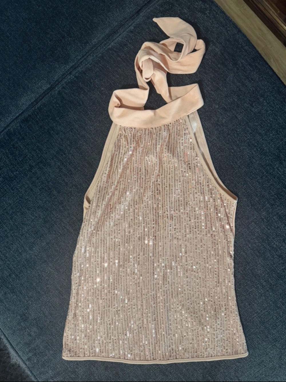 SHEIN Blush Sequin Halter Tank Top